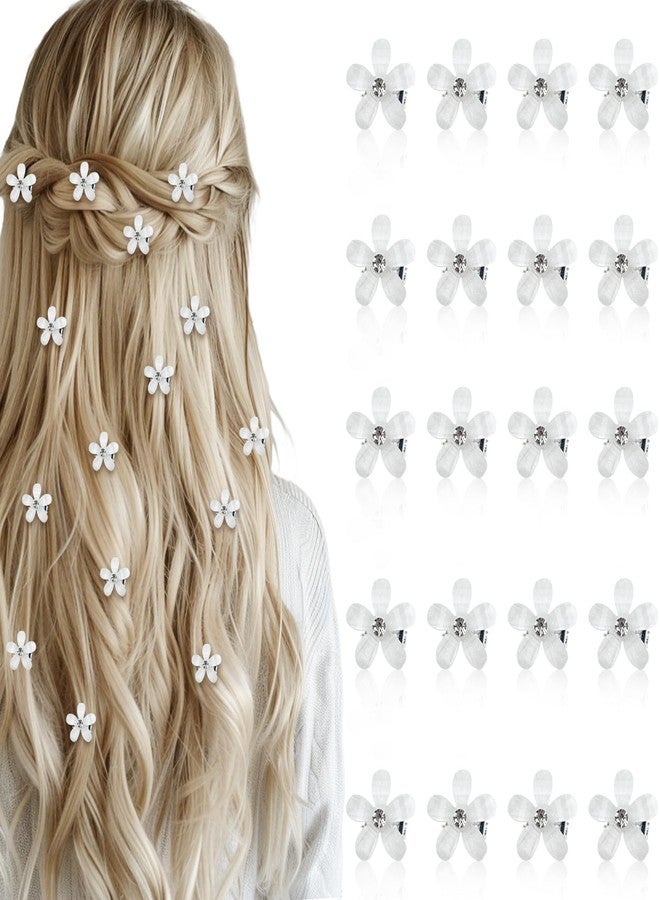 Zoolinn Mini Rhinestone Hair Clips – White Flower Shape, Decorative Bridal Barrettes for Women & Girls, Stylish and Elegant Hair Accessories(20 Pack) - Image 1